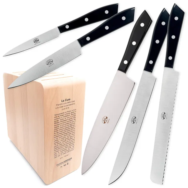 coltellerie-berti-1895-set-5-coltelli-da-cucina-professionali-con-ceppo-monobloc image 1