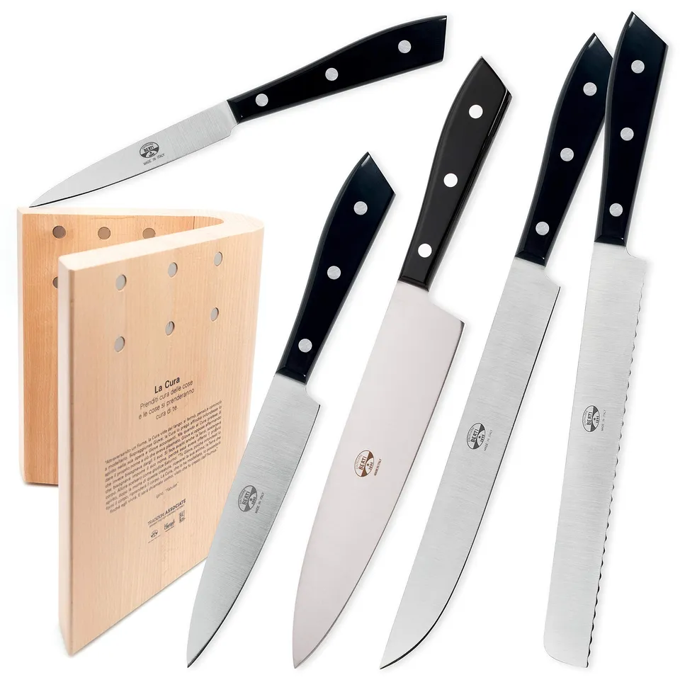 coltellerie-berti-1895-set-5-coltelli-da-cucina-professionali-con-ceppo-libro-ne image 1