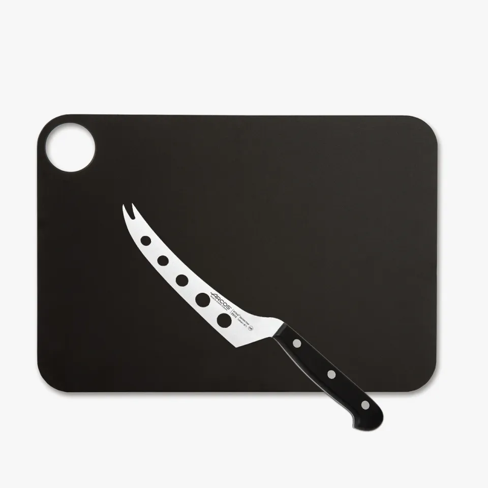 arcos-set-coltello-formaggio-universal-a-lama-alveolata-tagliere-nero-330-x-230- image 1