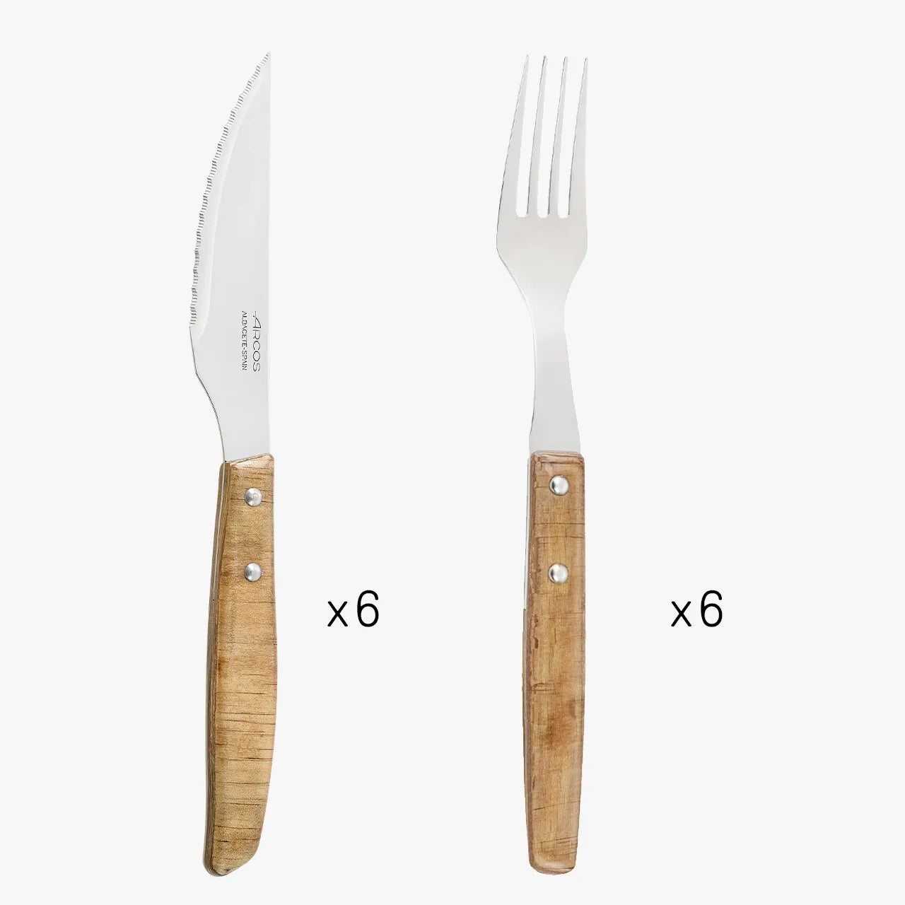 arcos-set-6-coltelli-chuletero-6-forchette-con-manico-in-legno-di-chopo-compress image 1