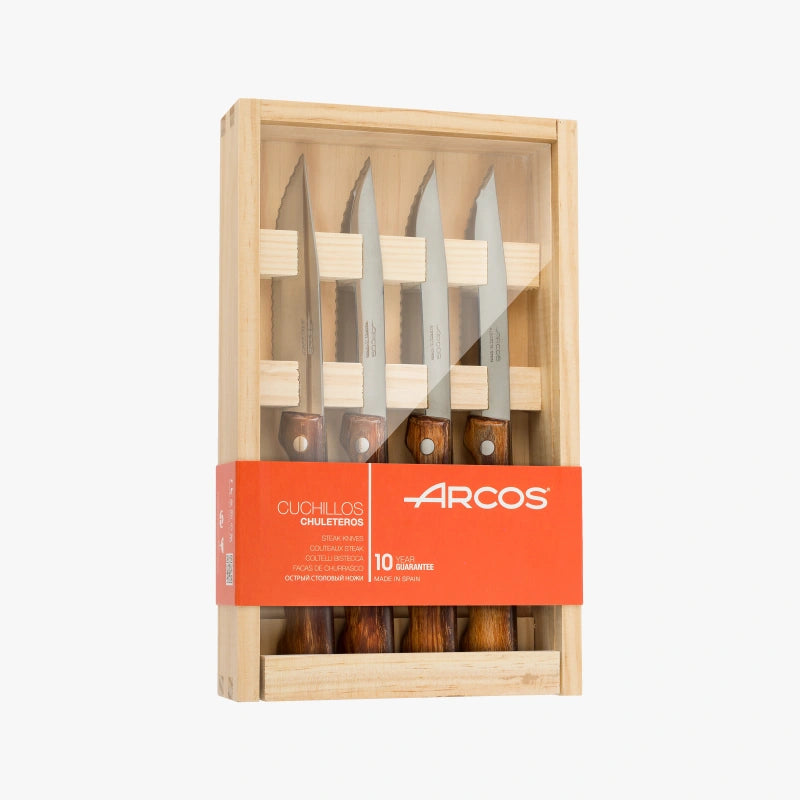 arcos-set-4-coltelli-chuleteros-da-bistecca-120-mm-manico-in-legno-di-chopo-con- image 1